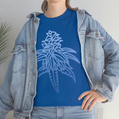 a woman wearing a Blue Dream Cannabis Tee and denim jacket.