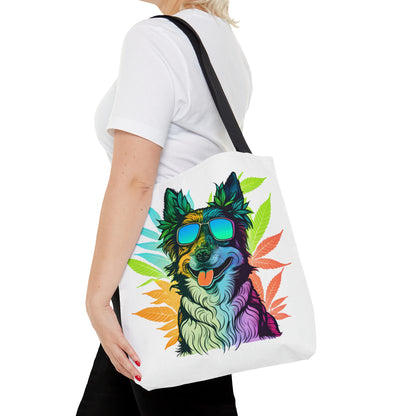 A woman shines while on a walk with the new Cool Border Collie With Shades and Weed Tote Bag