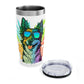 a Cannabis Border Collie Tumbler with an image of a dog wearing sunglasses.