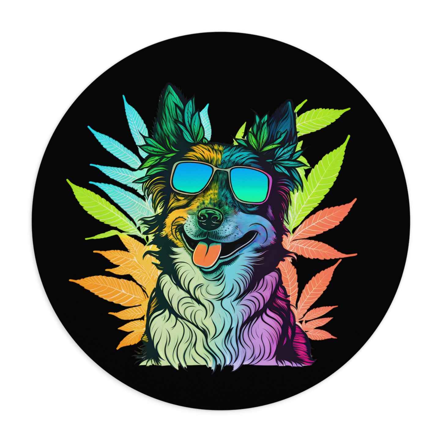 An awesome round Cannabis Border Collie Mouse Pad