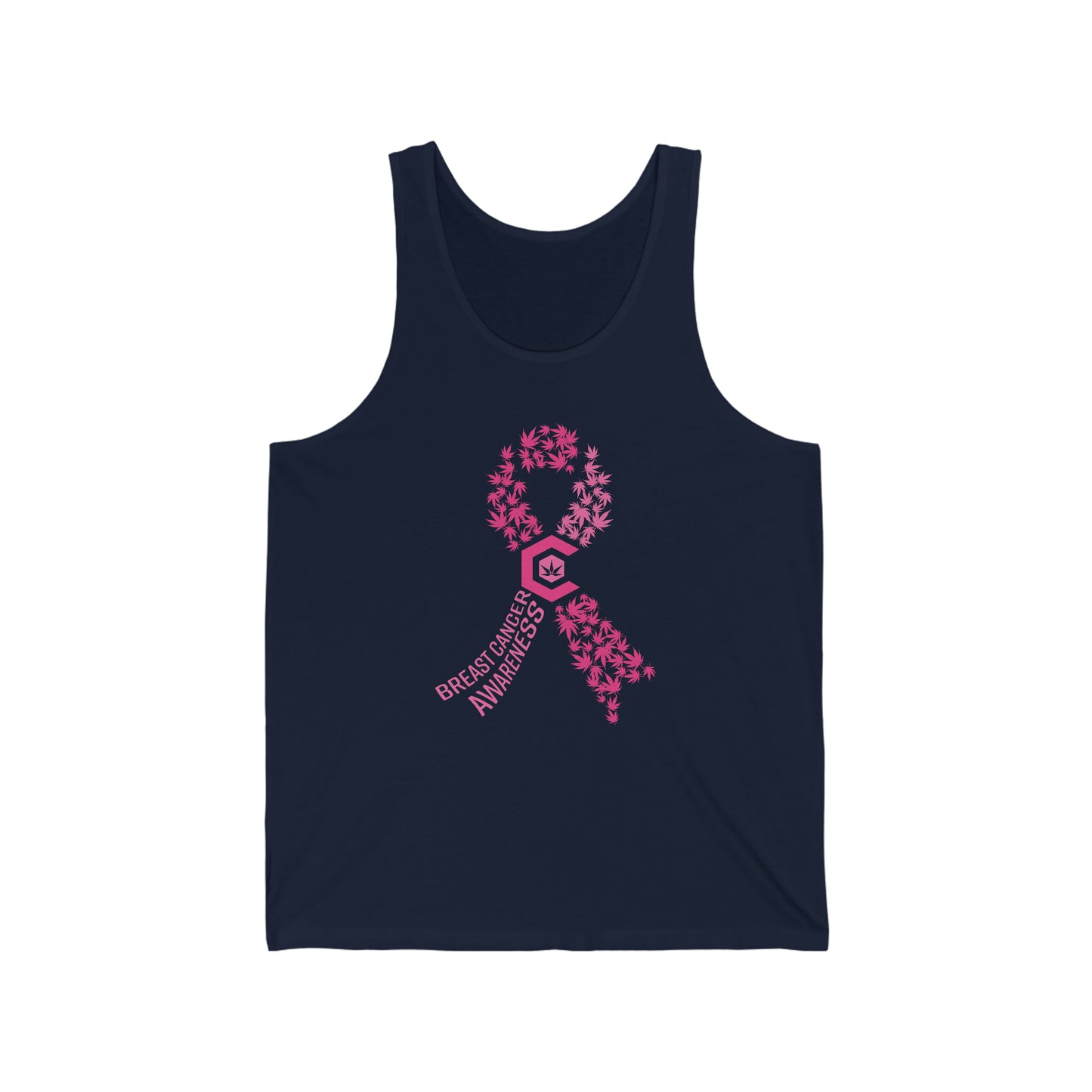 Pink ribbon breast cancer awareness cannabis jersey tank top.