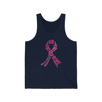 Pink ribbon breast cancer awareness cannabis jersey tank top.