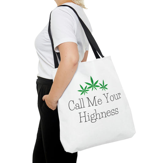 A woman is carrying the totally cool Call Me Your Highness Green Leaf Tote Bag