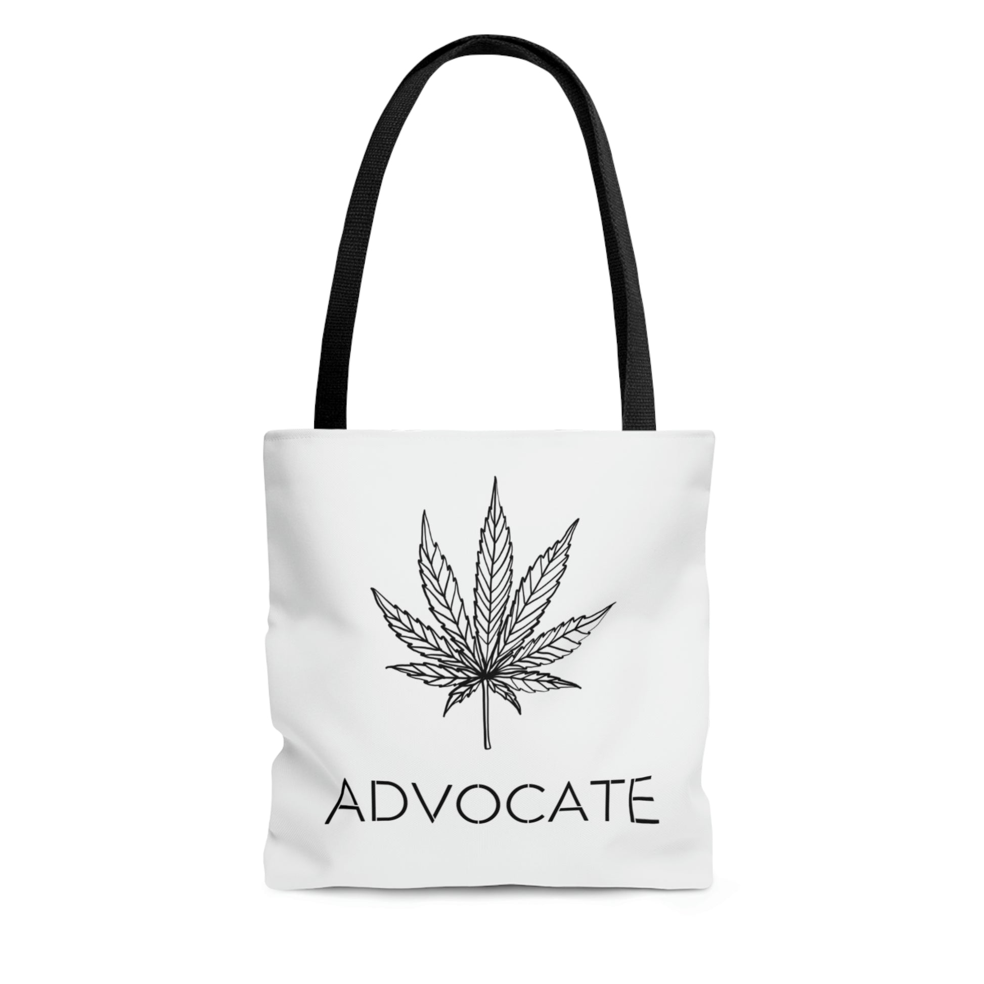 A white Marijuana Advocate squared tote bag designed for the cannabis advocate in your life