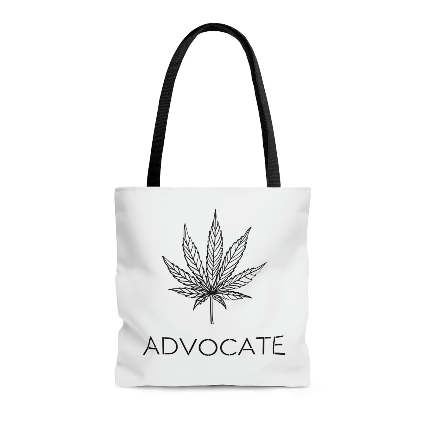 A delicate white Marijuana Tote Bag designed specifically for the advocate in you!