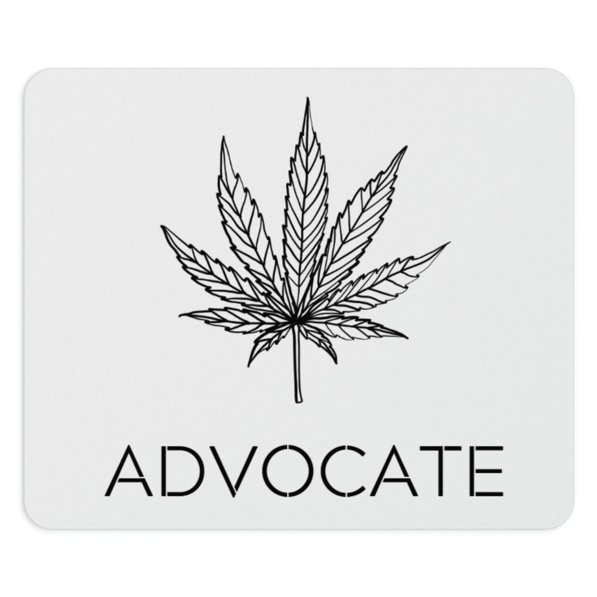 a Cannabis Advocate Mouse Pad with the word advocate on it.