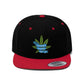 The red and black Cannabis Saved My Life Snapback Hat with green weed leaf in the back
