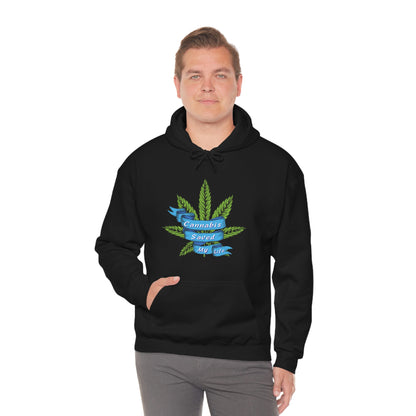 a man wearing a black Cannabis Saved My Life Cannabis Hoodie.