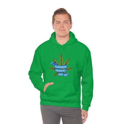 a man wearing a green Cannabis Saved My Life Cannabis Hoodie