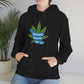 a woman wearing a black hoodie with a Cannabis Saved My Life Cannabis Hoodie on it.