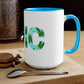 A Turquoise THC Tea Mug with the word hc on it.