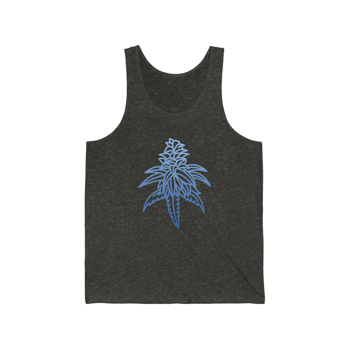 a Blue Dream Cannabis Jersey Tank with a blue leaf on it.