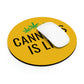 A white computer mouse resting on a Cannabis is Life Yellow Mouse Pad with the text "cannabis is legal" and cannabis leaf icons.