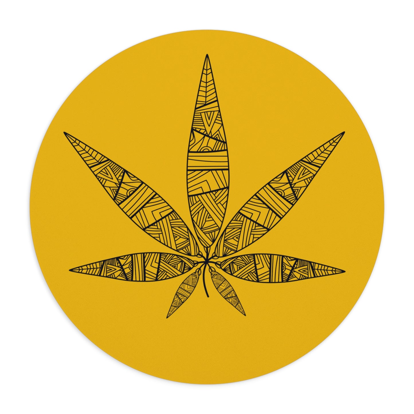a yellow circle with a Tribal Weed Leaf Mouse Pad on it.