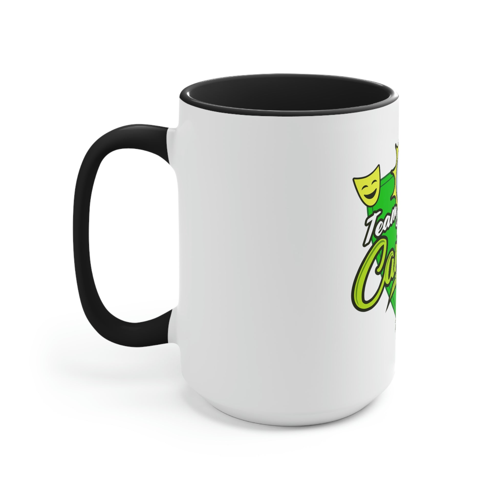 a Team Hybrid Cannabis Mug with a green logo on it.