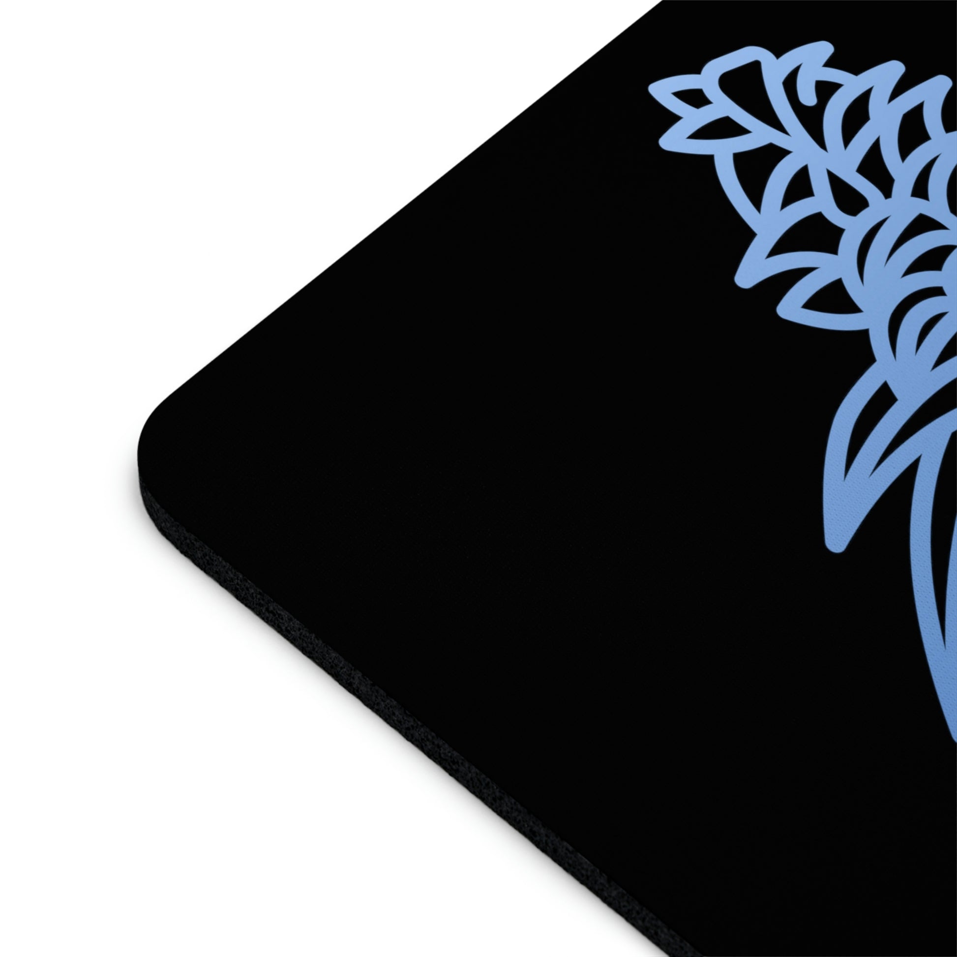 a Blue Dream Cannabis mouse pad with a blue flower on it.