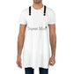 a man wearing a white apron with the product name 'Dopest Mom Pot Leaf Chef's Apron' on it.