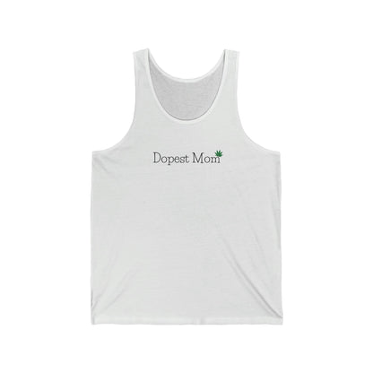 White Dopest Mom Cannabis Leaf Jersey Tank