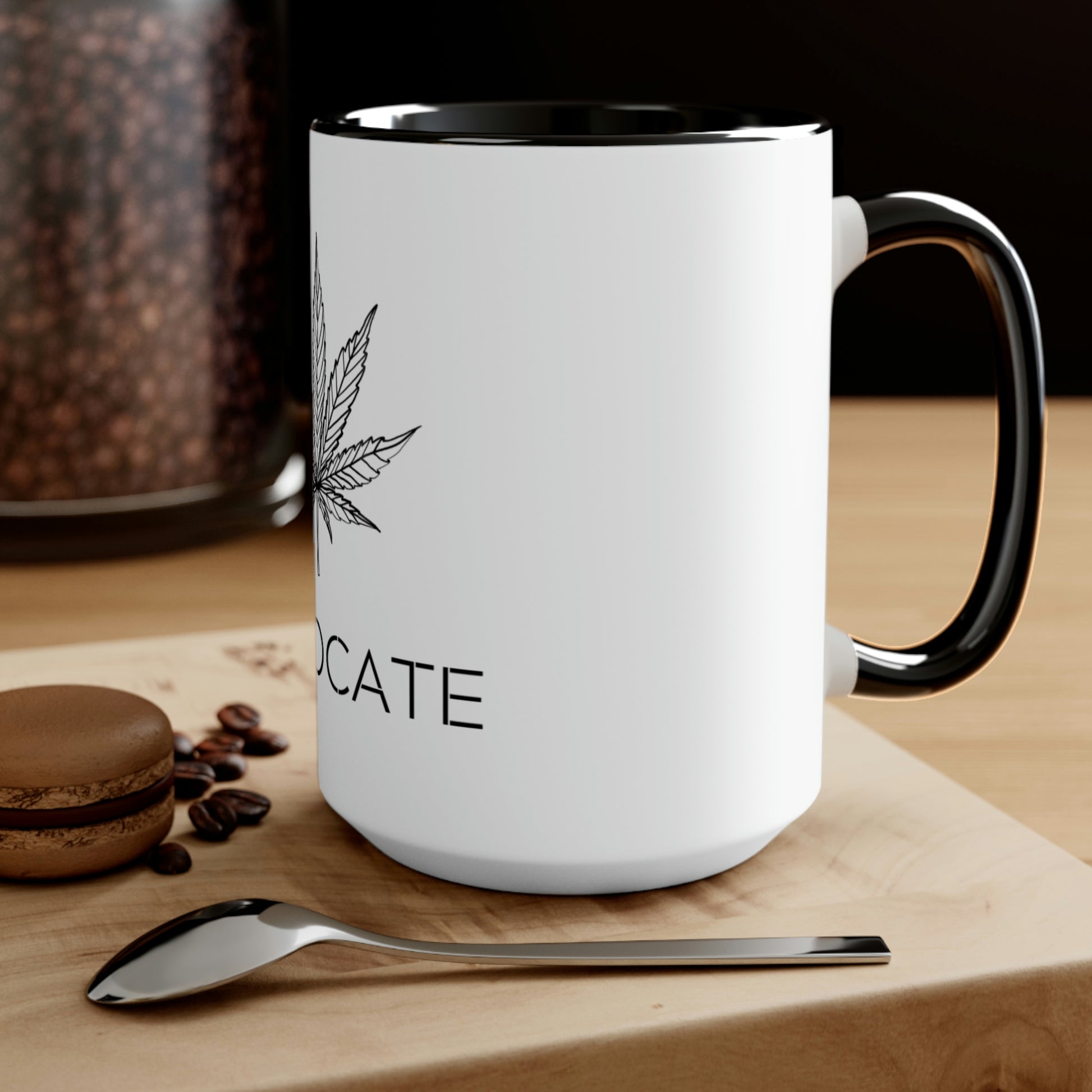 a Cannabis Advocate Mug with the word chocolateate on it.