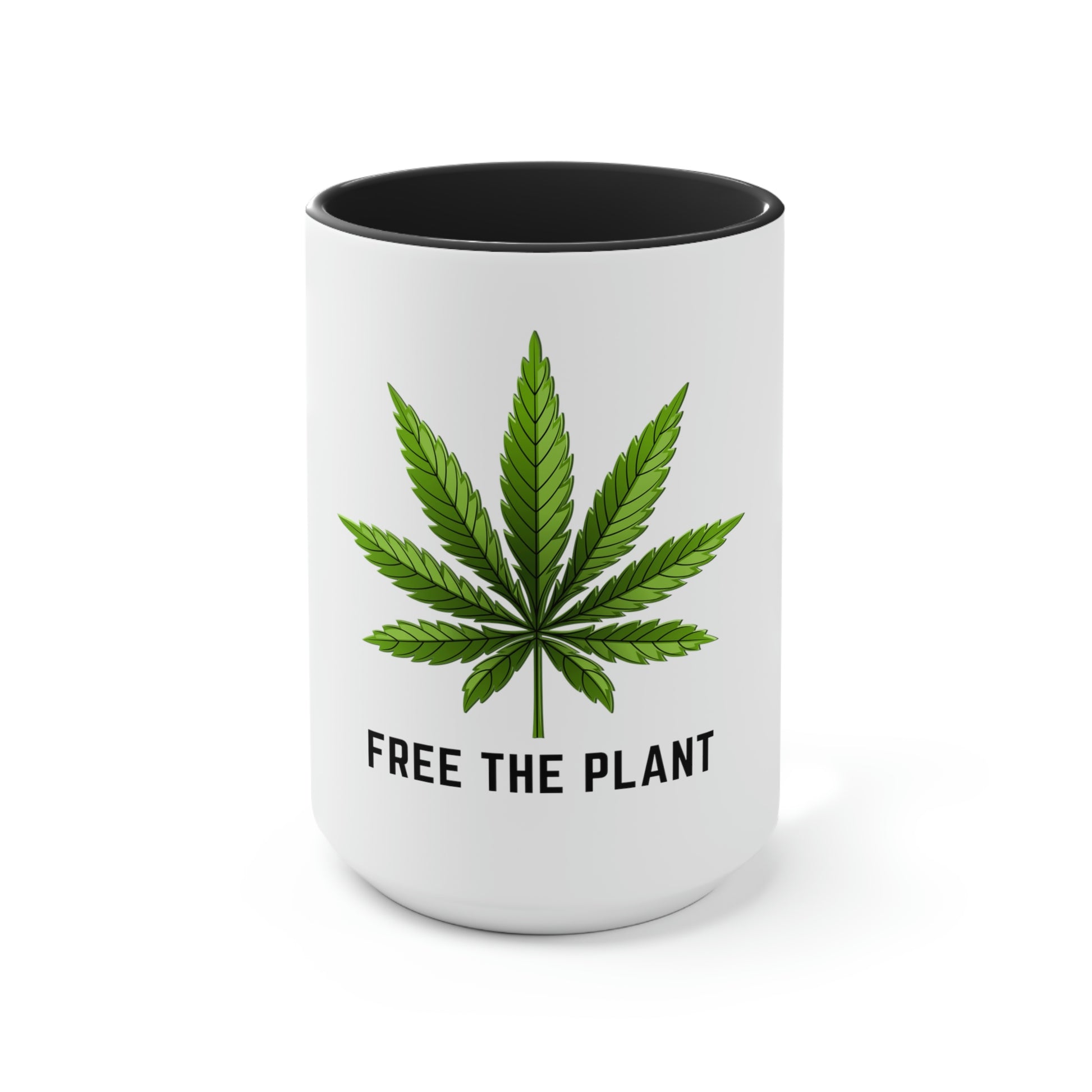 a black and white, free the plant, marijuana coffee mug