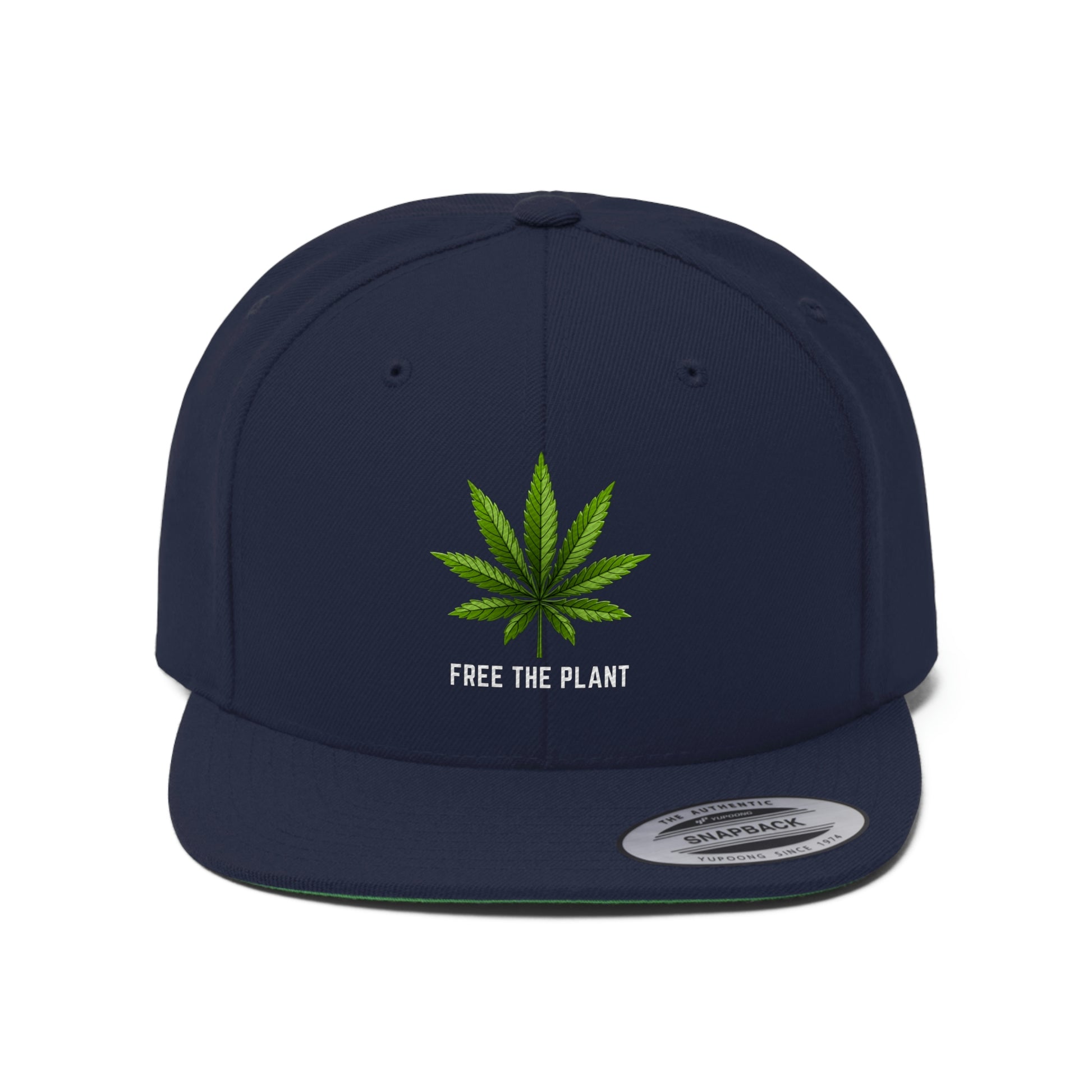 Navy blue Free The Plant Marijuana Snapback Hat with weed leaf