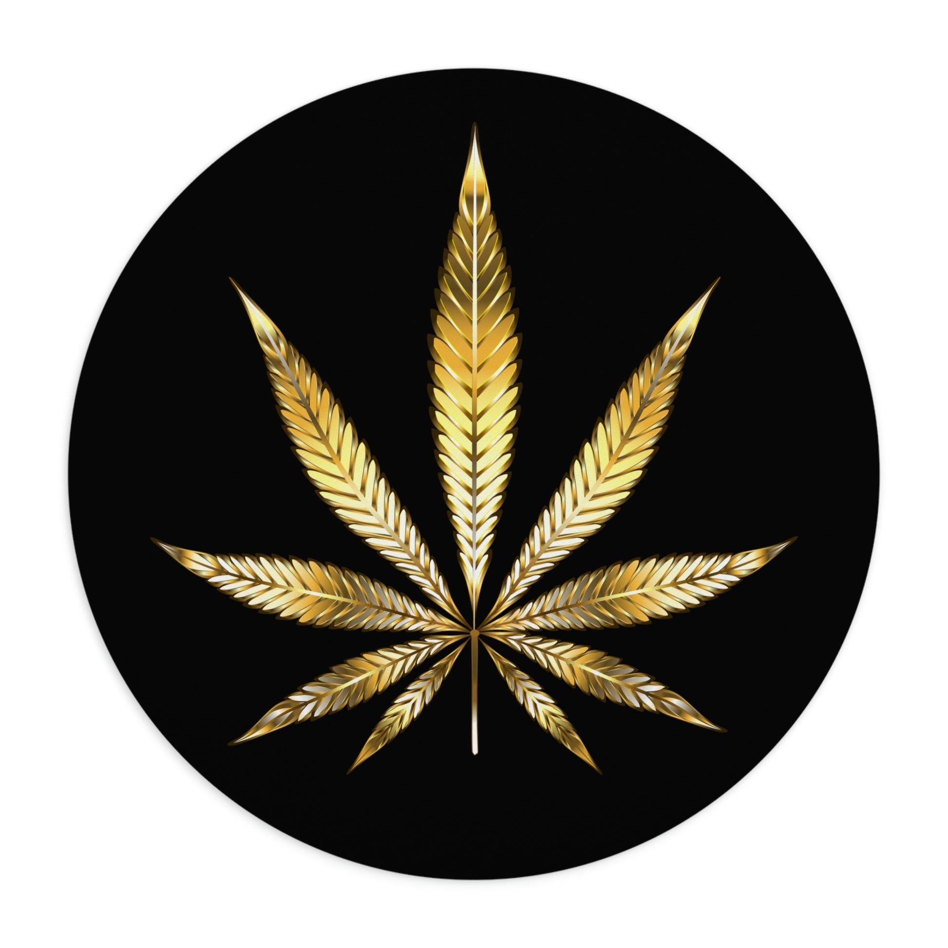 a Gold Marijuana Leaf Mouse Pad on a black background.