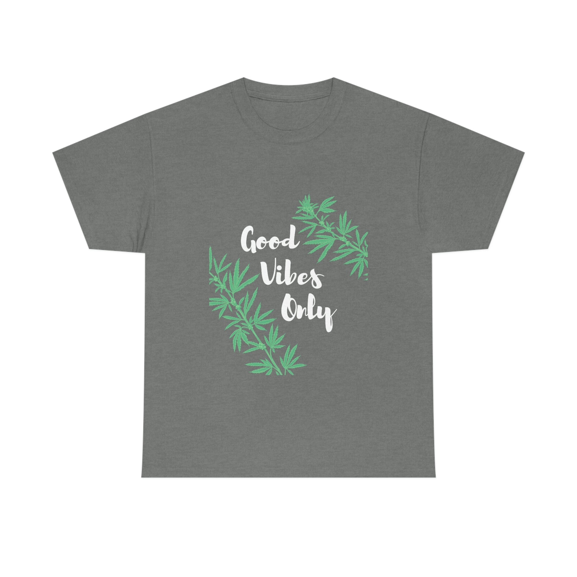 a gray Good Vibes Only Leaf T-Shirt.