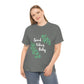 a woman wearing a gray Good Vibes Only Leaf T-Shirt.