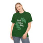 a woman wearing a green Good Vibes Only Leaf T-Shirt