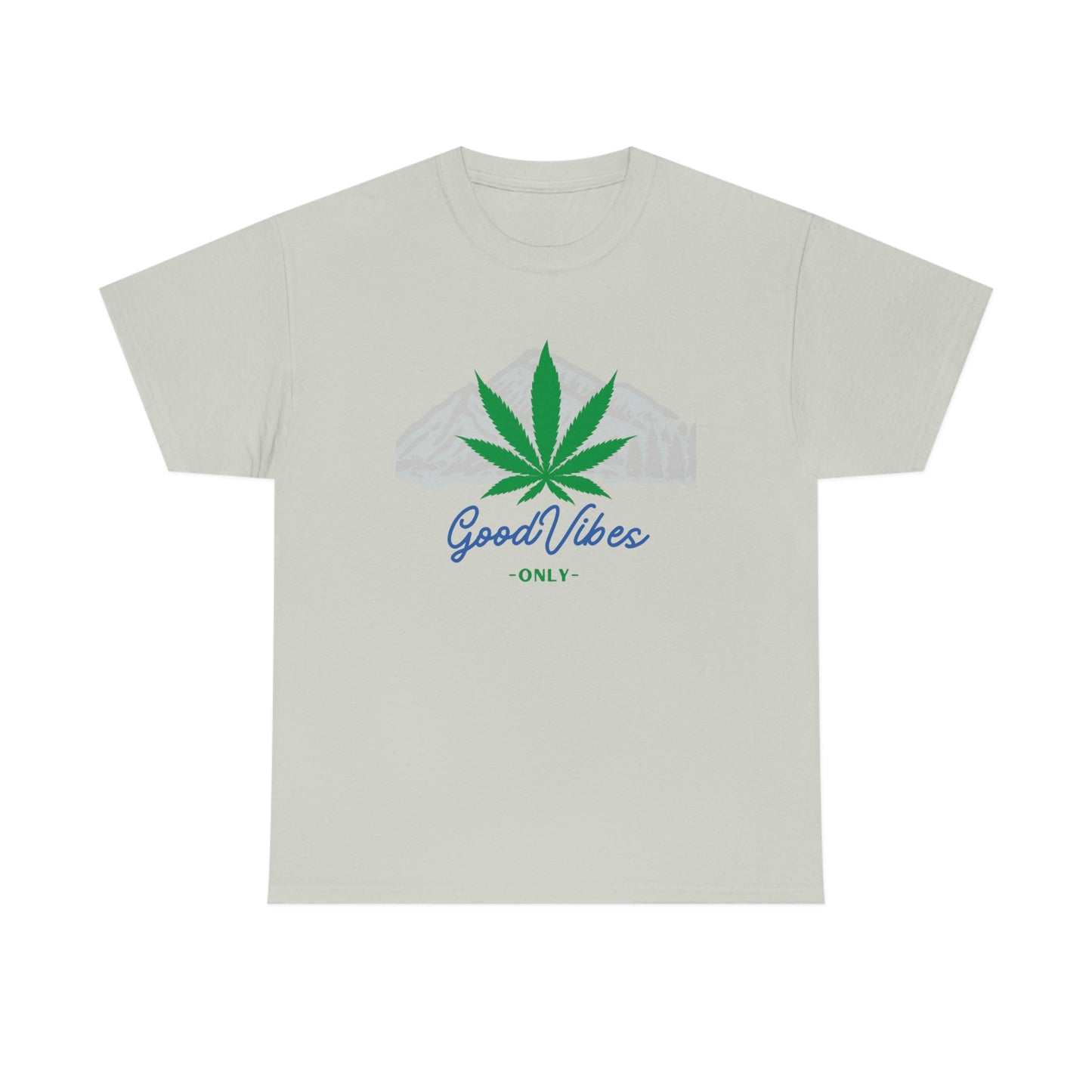 a Good Vibes Only Mountain Tee with the word good vibes on it.