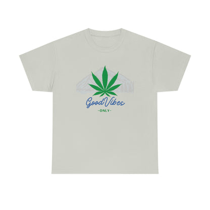 a Good Vibes Only Mountain Tee with the word good vibes on it.