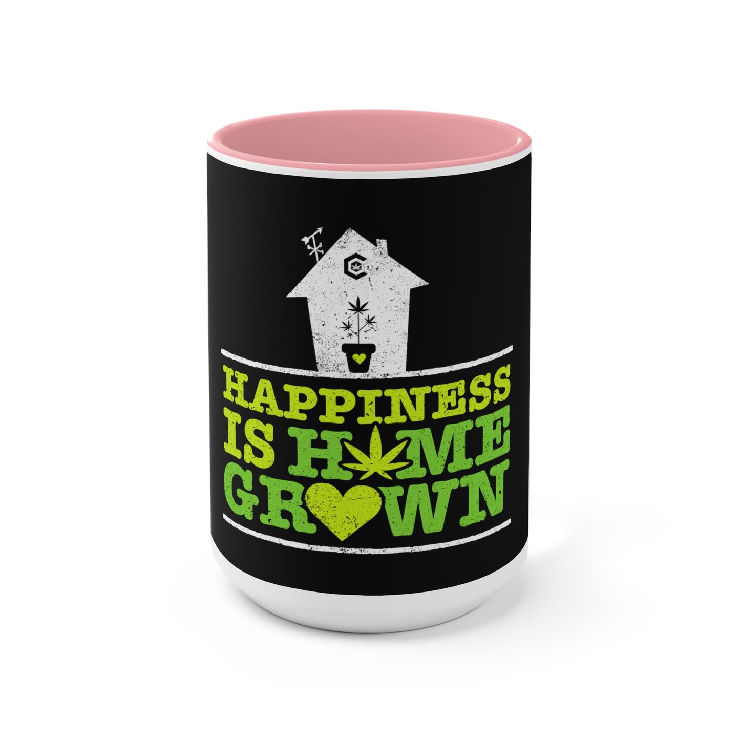 The Happiness Is Homegrown Weed Coffee Mug with pink colorway