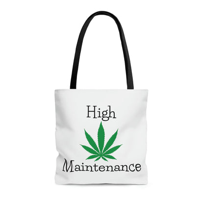 A black white and green High Maintenance Ganja Tote Bag