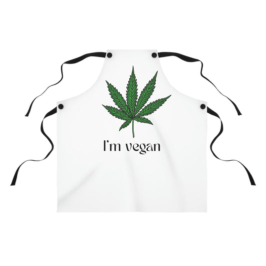 White and green I'm Vegan Weed Leaf Chef's Apron with black straps