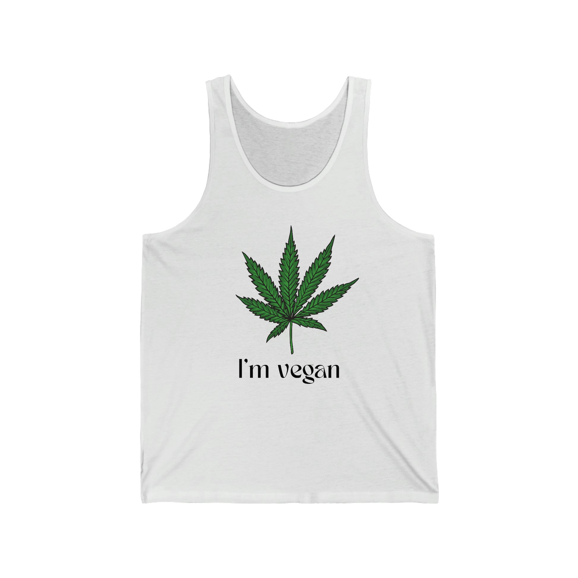 a white I'm vegan weed tank top