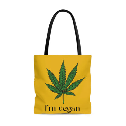 A beautiful screenshot of the I'm Vegan Yellow Ganja Tote Bag