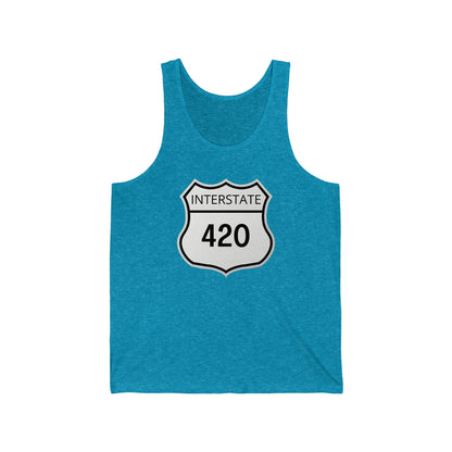 an aqua blue interstate 420 jersey weed tank