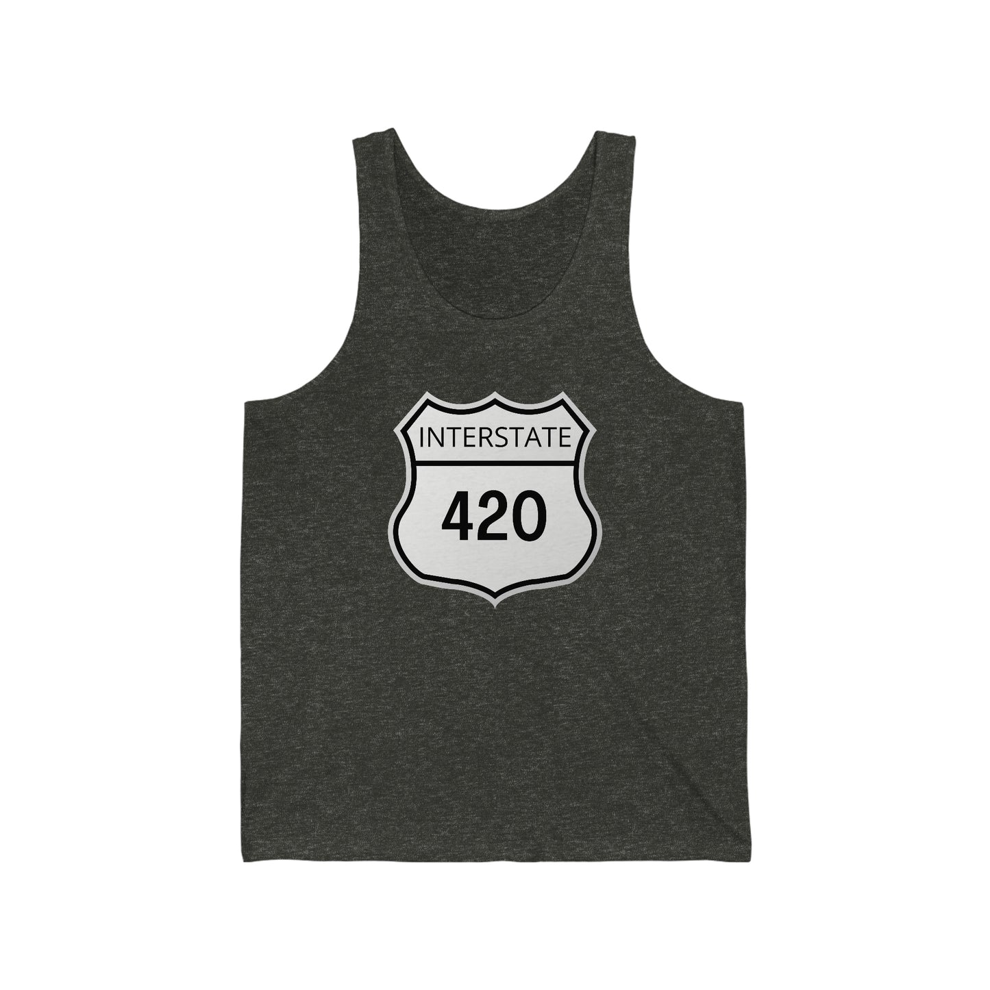 an Interstate 420 Weed Jersey Tank Top with the word 420 on it.