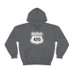 A charcoal gray, Interstate 420 weed hoodie