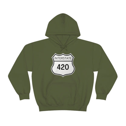 A forest green, Interstate 420 weed hoodie