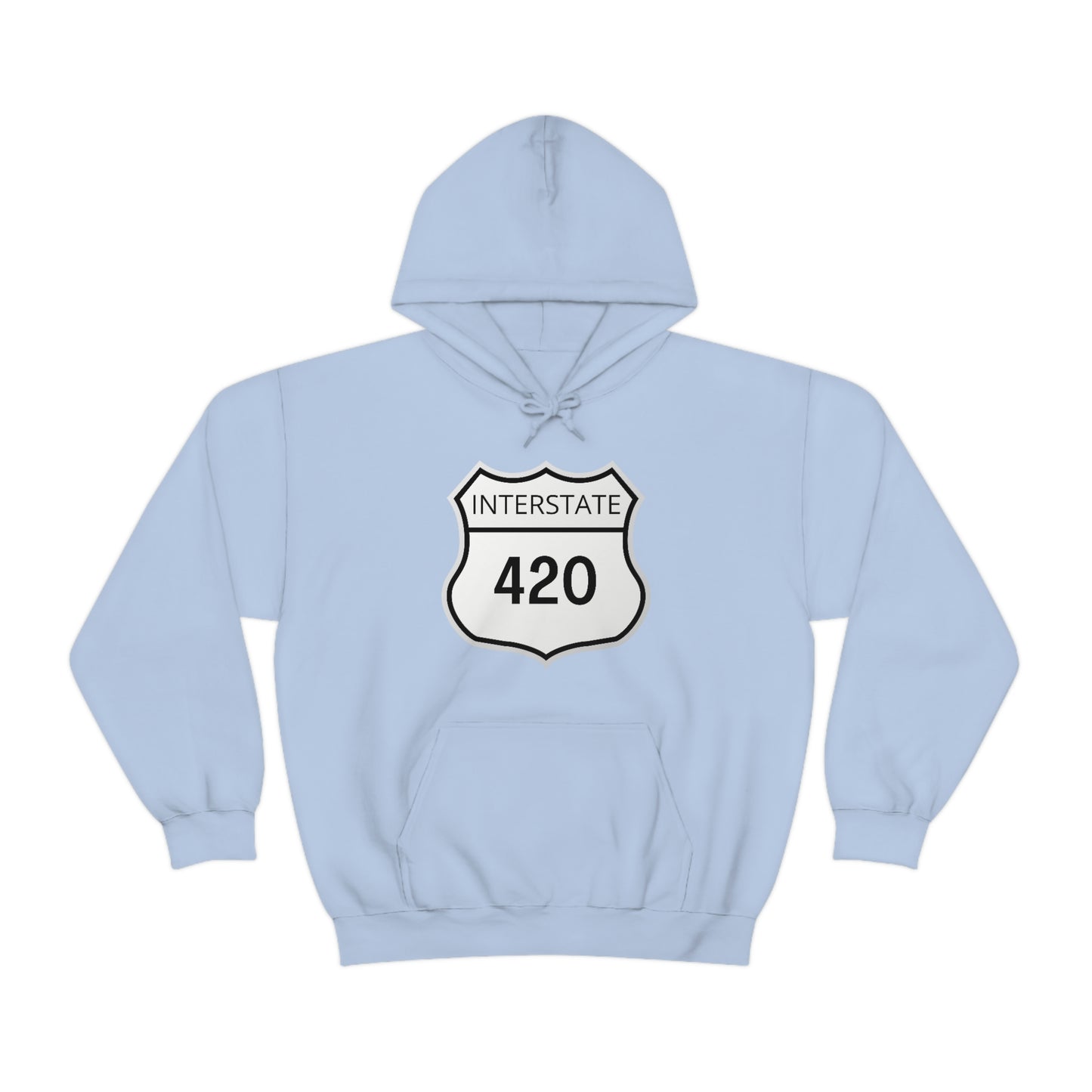 A light blue, Interstate 420 weed hoodie