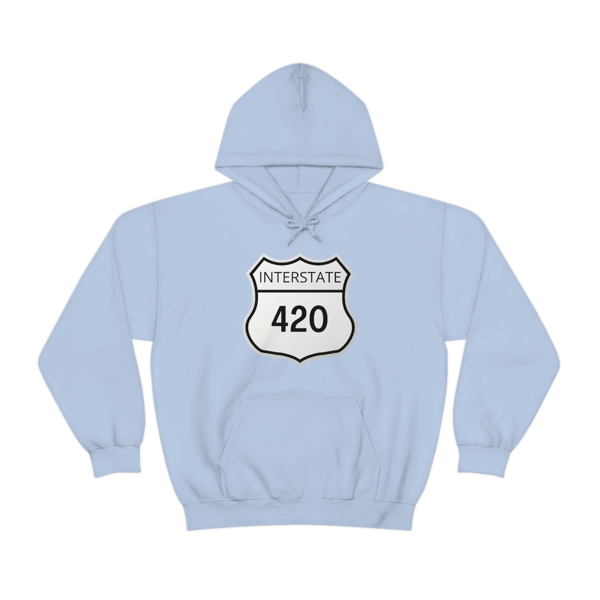 A light blue, Interstate 420 weed hoodie