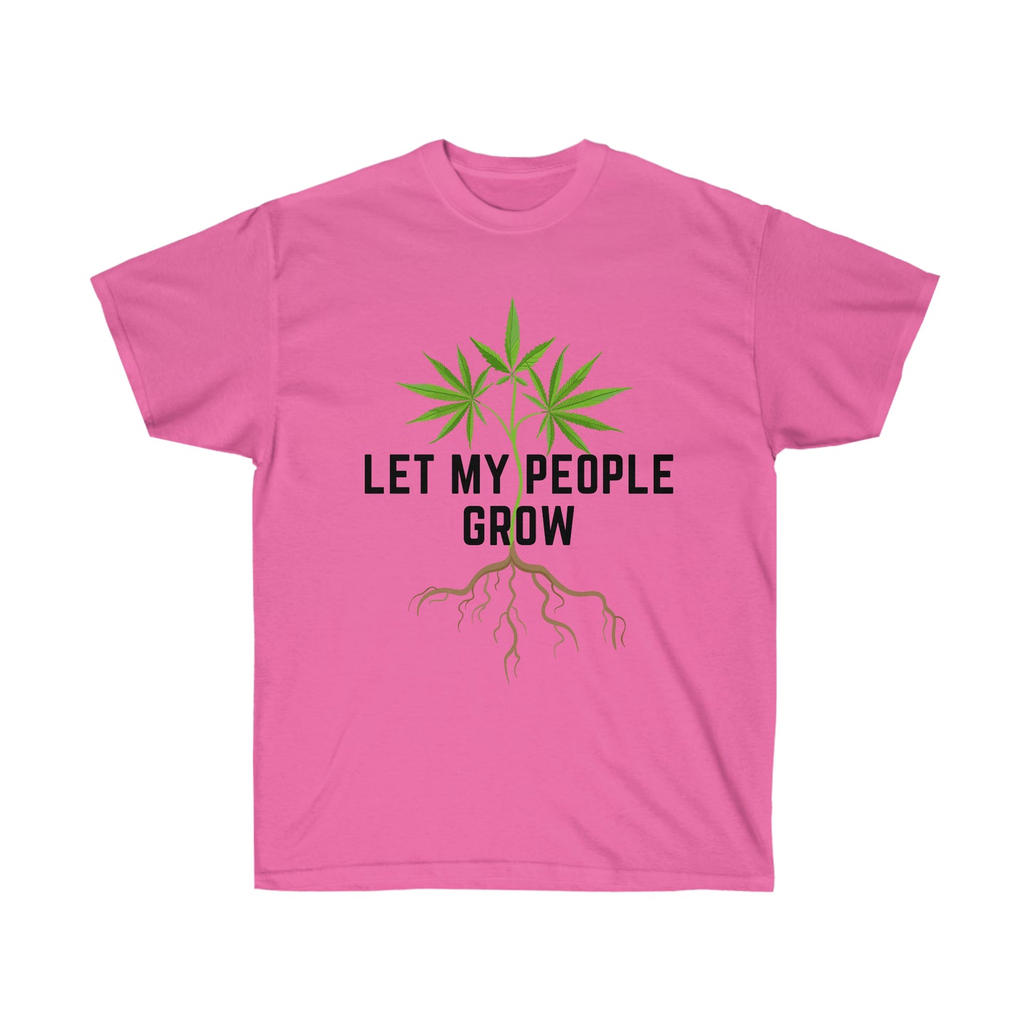 a pink Let My People Grow T-Shirt.