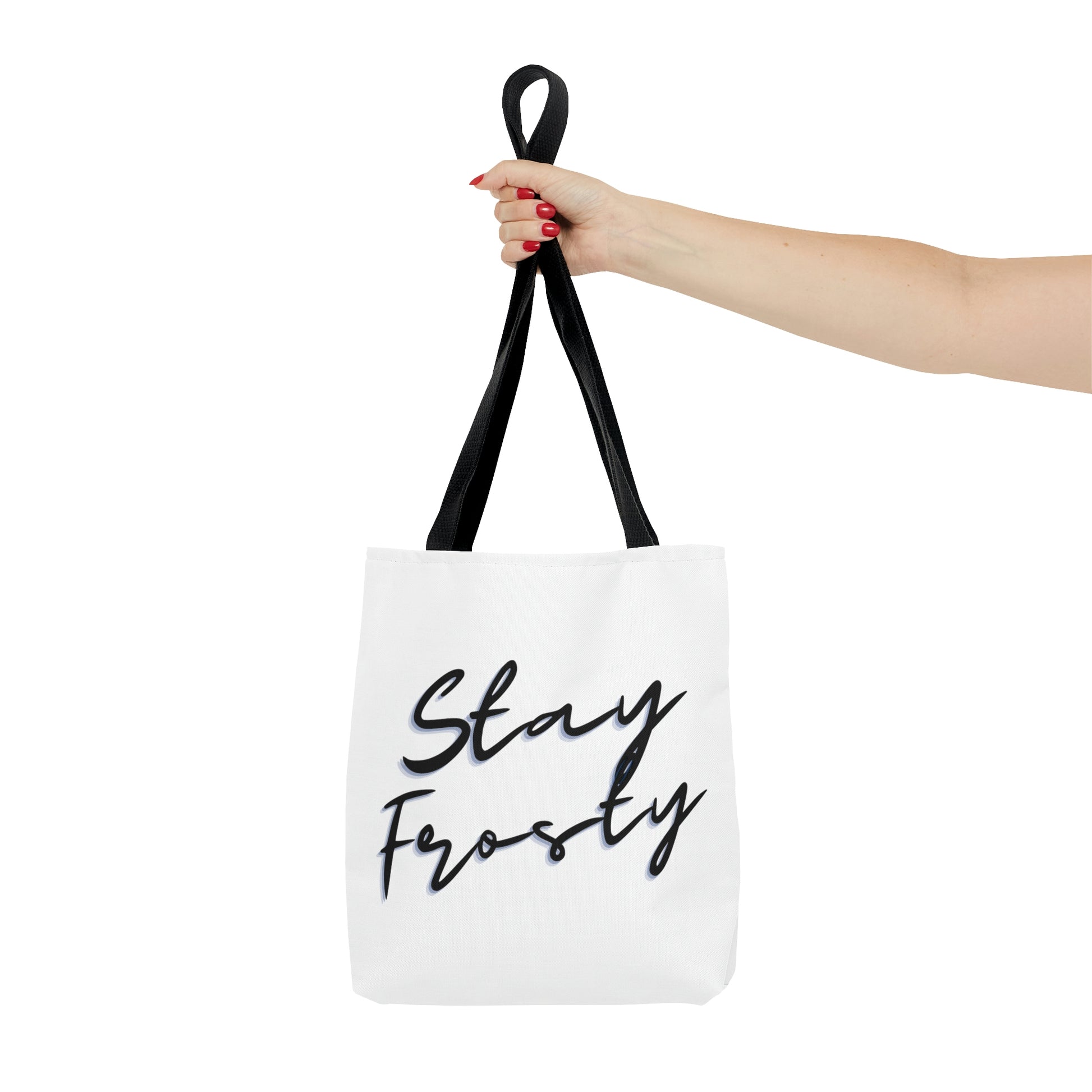 A nice close up of the Stay Frosty White And Black Weed Tote Bag