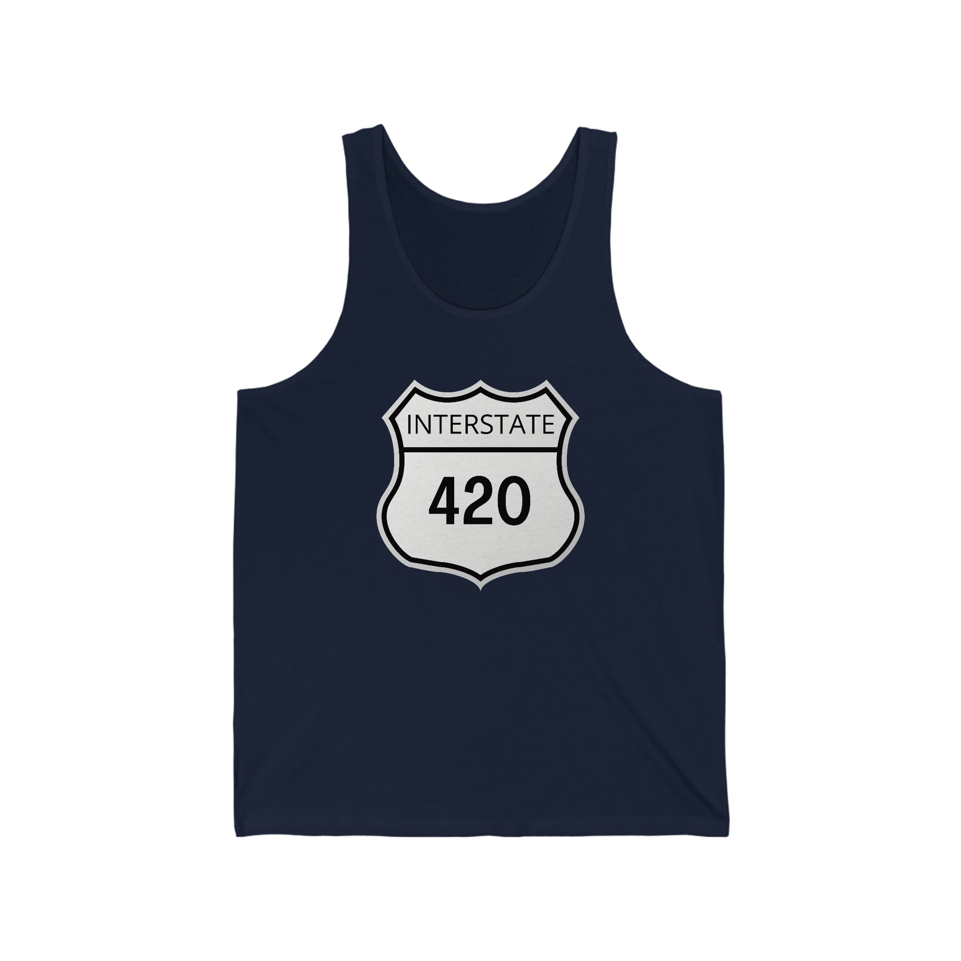 a navy blue interstate 420 jersey weed tank