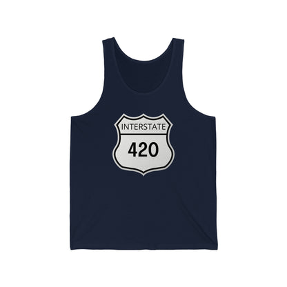 a navy blue interstate 420 jersey weed tank