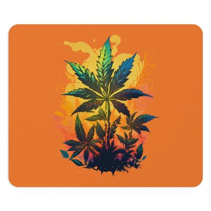 A square Cannabis Warm Paradise Mouse Pad with cannabis leaves.