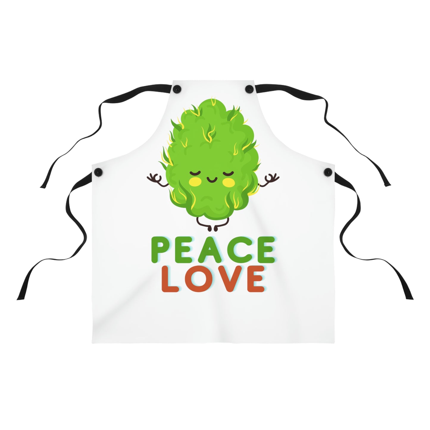 Peace, Love and Cannabis Nug Chef's apron with huge green nug in the middle