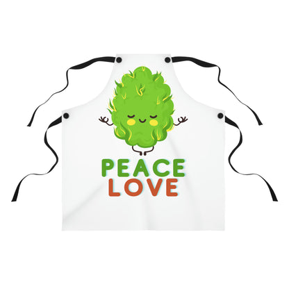 Peace, Love and Cannabis Nug Chef's apron with huge green nug in the middle