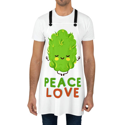 Peace, Love and Cannabis Nug Chef's Apron with green nug 